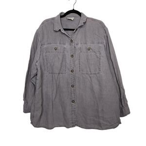 Wrap London Linen Button Shirt Beachy US 10 Gray Boho Natural Fiber Earth Tones